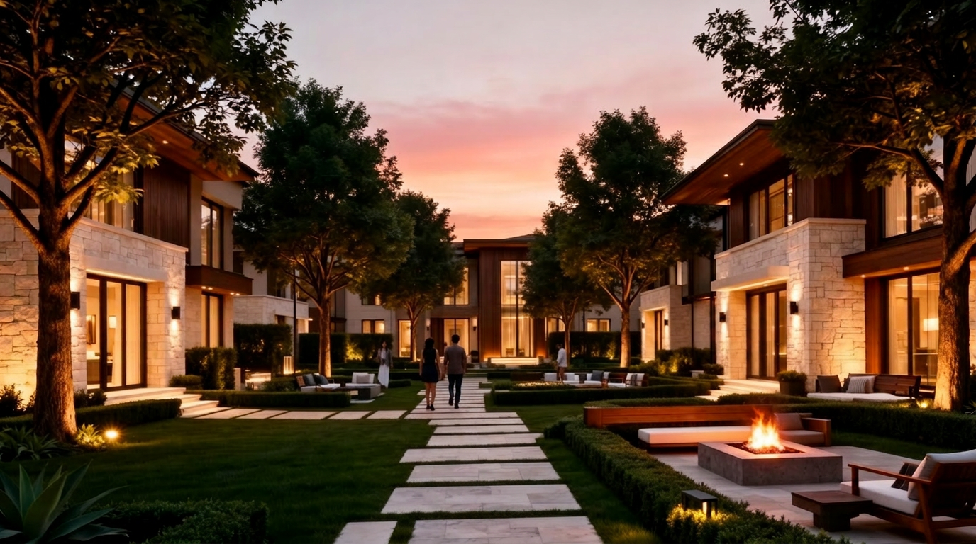 Elmstone Village luxury community at twilight